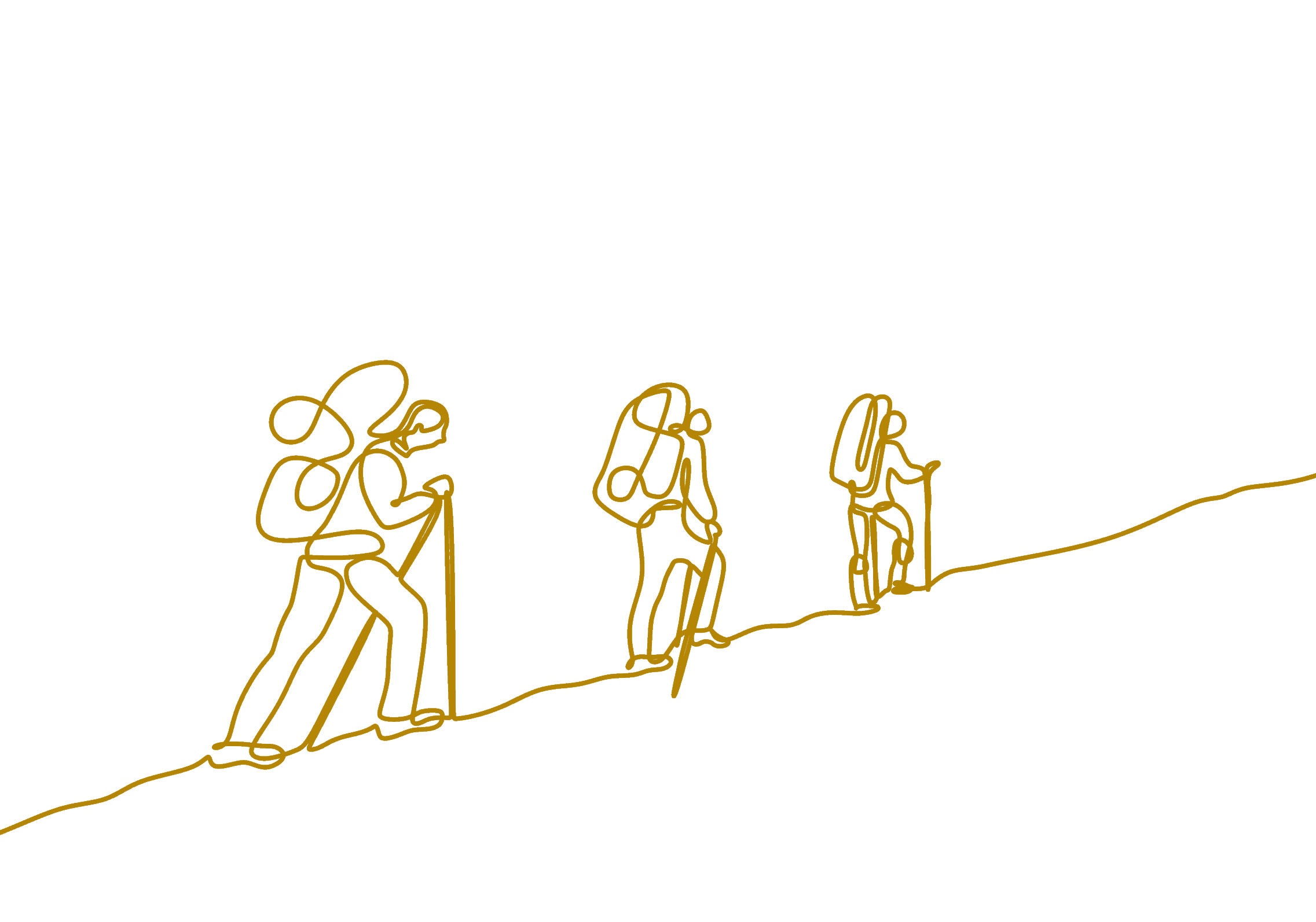 Illustration: drei Wanderer als durchgehende Linienzeichnung